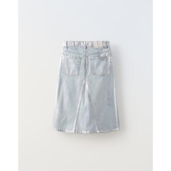 NWOT Zara blue denim silver metallic skirt, Size 13-14 years - Picture 3 of 6